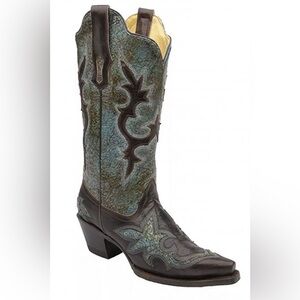 NEW CORRAL Women's Patch Snip Toe Cowgirl Boots R1178 Size 7 TURQUOISE CHOCOLATE
